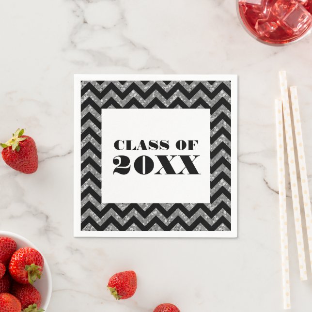 Serviette En Papier Papier de Parties scintillant Chevron Argent (En situation)