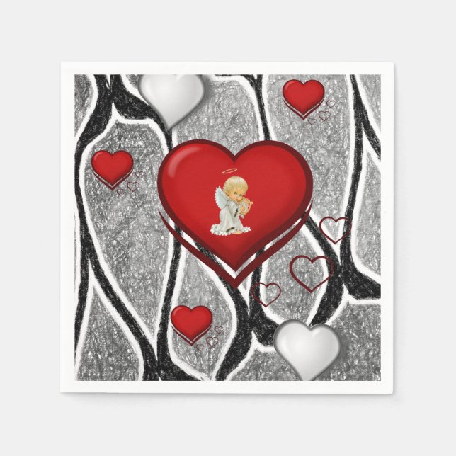 Serviette En Papier Papier de Saint Valentin serviettes, Ange (Devant)