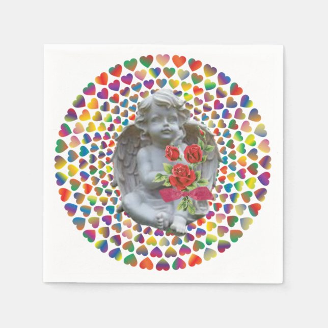 Serviette En Papier Papier de Saint Valentin serviettes, Ange (Devant)