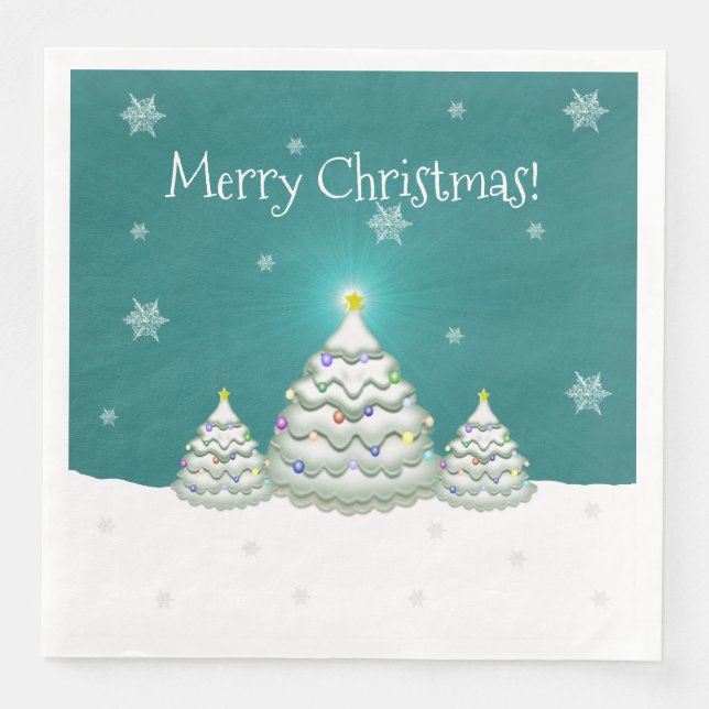 Serviette En Papier Papier de sapin de Noël turquoise neige Napkin (Devant)