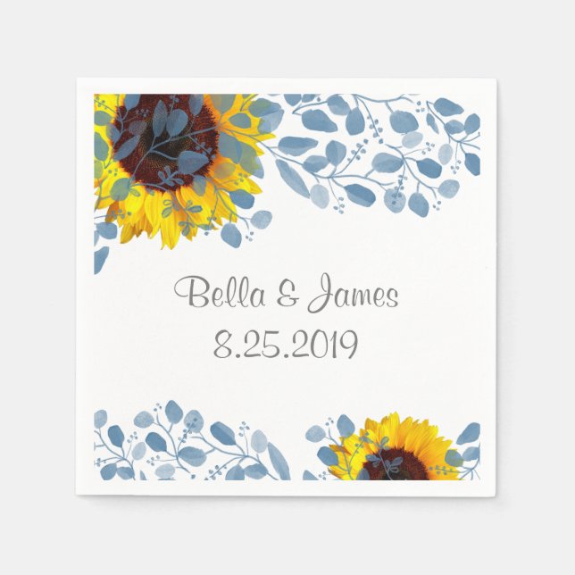 Serviette En Papier Papier de tournesol bleu fleuri (Devant)