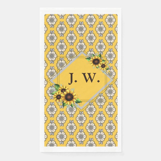 Serviette En Papier Papier de tournesol monogramme Napkin (Devant)