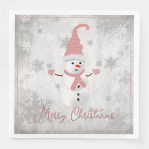 Serviette En Papier Papier de vacances Pink Cute Snowman Napkin