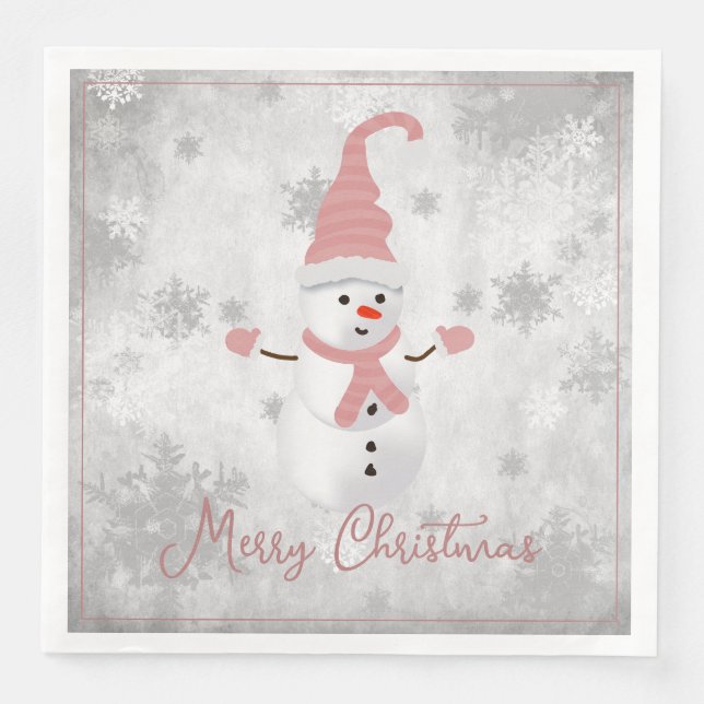 Serviette En Papier Papier de vacances Pink Cute Snowman Napkin (Devant)