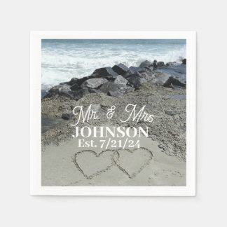 Serviette En Papier Papier - Deux Coeurs Dans Le Sable
