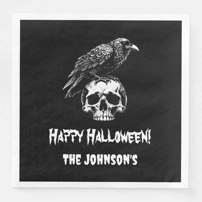 Serviette En Papier Papier d'Halloween corbeau éffrayant (Devant)