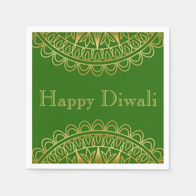 Serviette En Papier Papier Diwali Napkin en Fuschia & Gold Mandala (Devant)