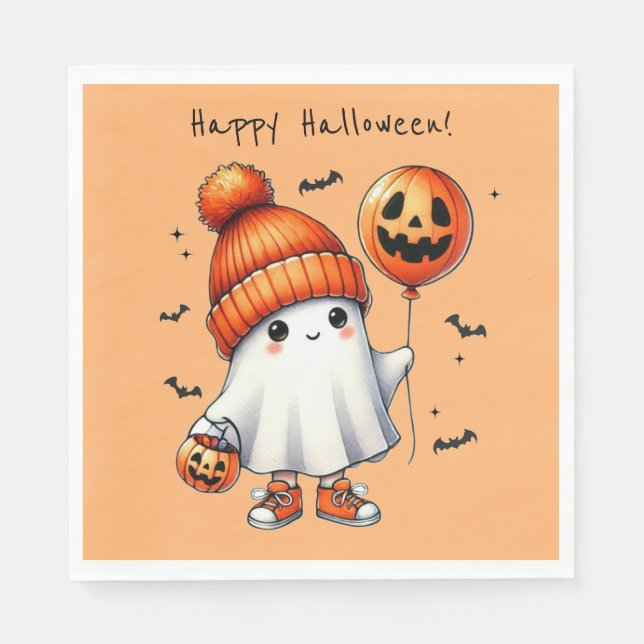 Serviette En Papier Papier fantôme d'Halloween Napkin (Devant)