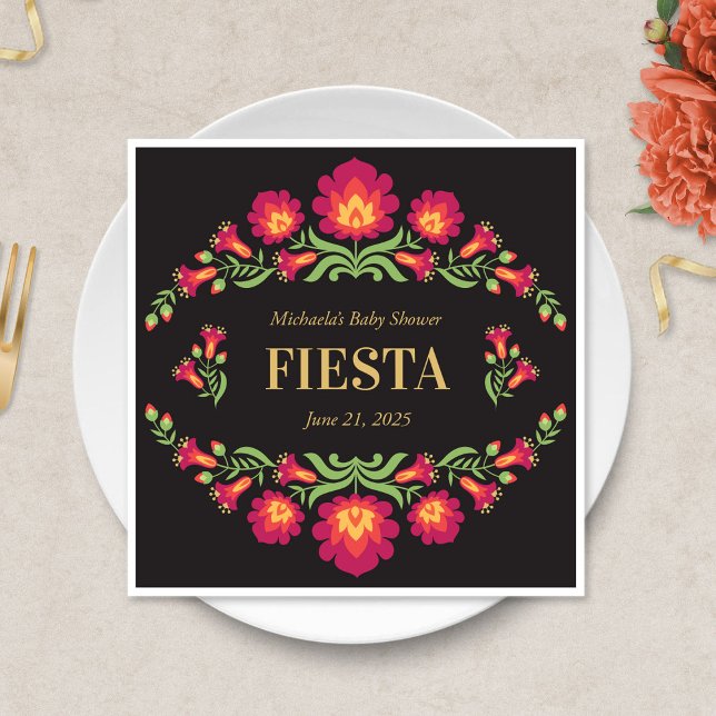 Serviette En Papier Papier festa mexicain Napkin, Floral rouge (Red Floral Mexican Fiesta Baby Shower Napkin)