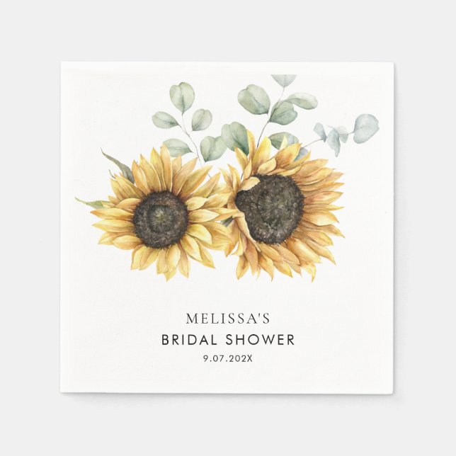 Serviette En Papier Papier Fête de Mariage Tournesol Eucalyptus Verdur (Devant)