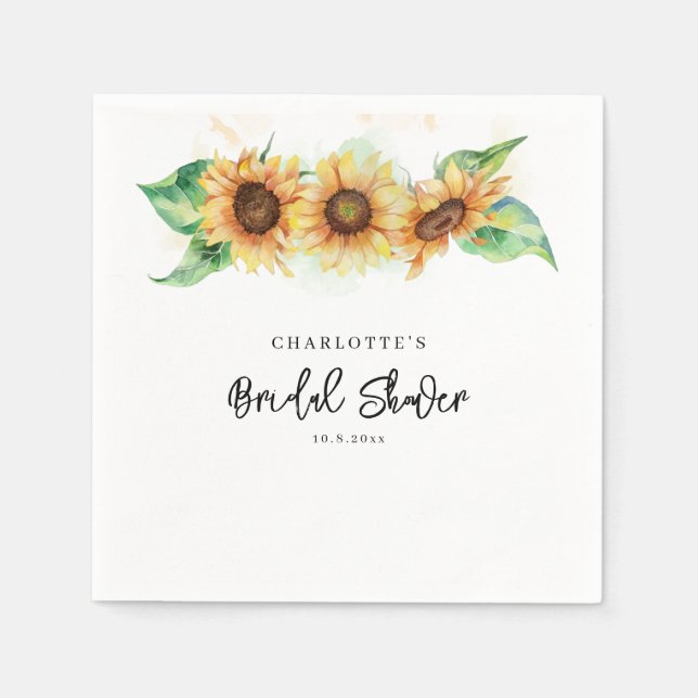 Serviette En Papier Papier Fleur de Tournesol Aquarelle pour Mariage (Devant)