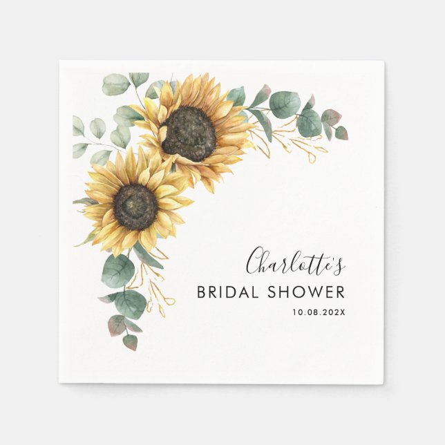 Serviette En Papier Papier Fleur de Tournesol Fleurie Mariage Script (Devant)