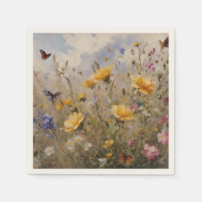 Serviette En Papier Papier fleur sauvage et papillons Napkin (Devant)