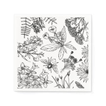 Papier Fleur sauvage noir et blanc Boho Napkin