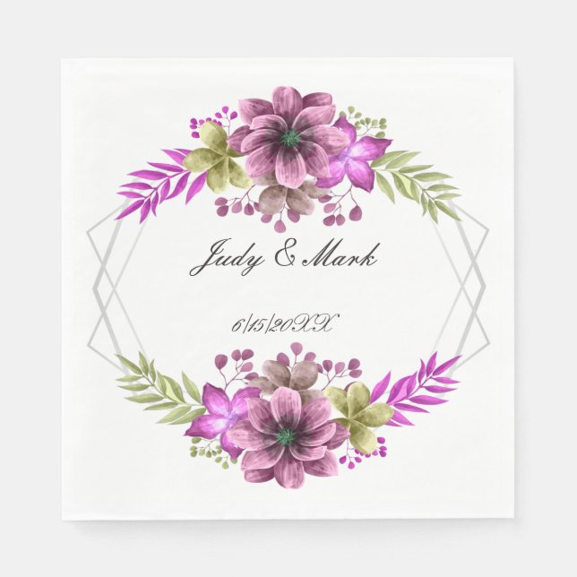 Serviette En Papier Papier Floral Aquarelle Rose Et Vert (Devant)