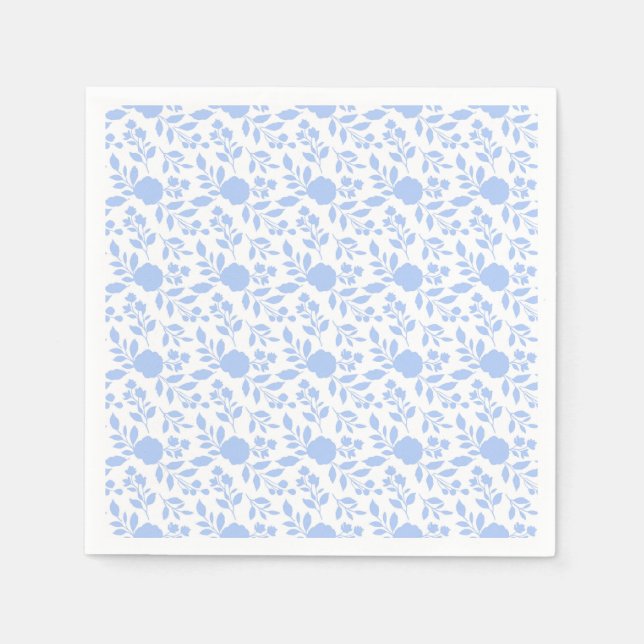 Serviette En Papier Papier floral blanc et bleu clair (Devant)