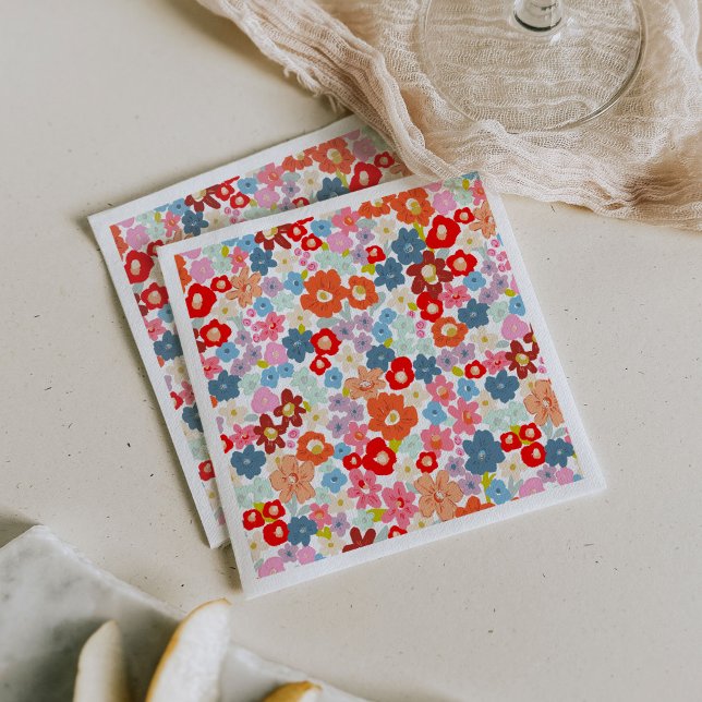 Serviette En Papier Papier floral coloré (Colorful floral Mother's Day Brunch paper party napkins.)