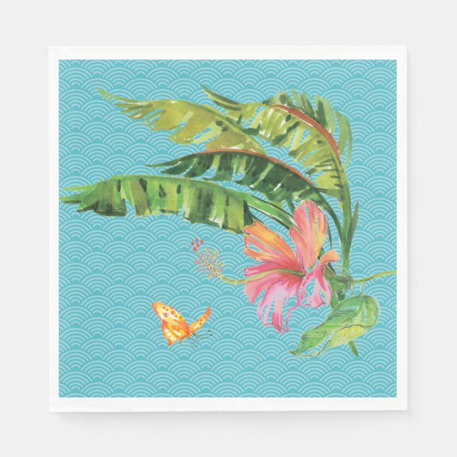Serviette En Papier Papier floral Feuille bleu et vert (Devant)