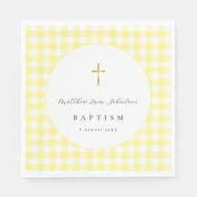 Papier gingham jaune pour baptême de bébé