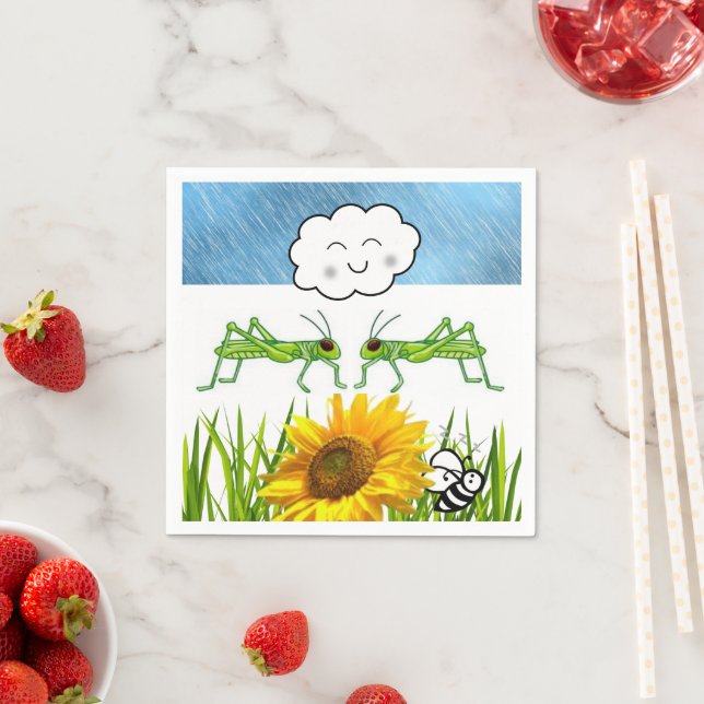 Serviette En Papier Papier, Grasshopper Nuages Abeilles (En situation)