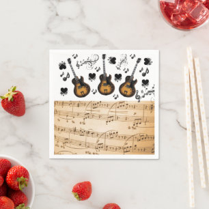 Serviette En Papier Papier, Guitare Notes musicales Coeurs noirs