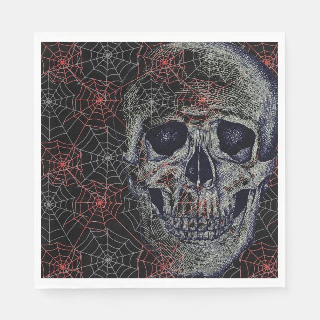 Serviette En Papier Papier Halloween Napkins-Crâne & Webs (Devant)