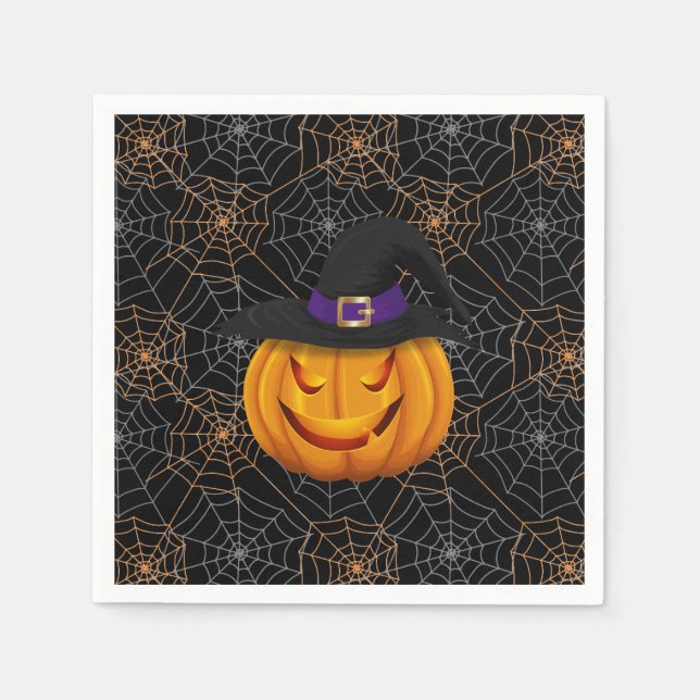 Serviette En Papier Papier Halloween serviettes-araignée Webs & Citrou (Devant)