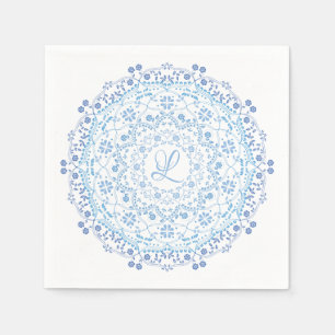 Serviette En Papier Papier initial bleu Mandala modifiable Napkin