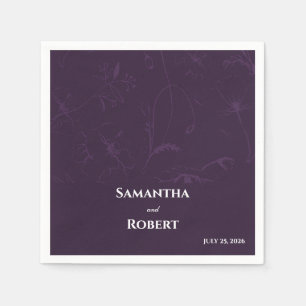 Serviette En Papier Papier ligne artistique floral prune élégant