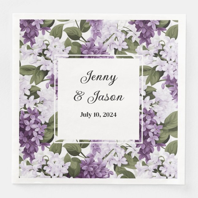 Serviette En Papier Papier Lilacs de mariage personnalisé serviettes (Devant)