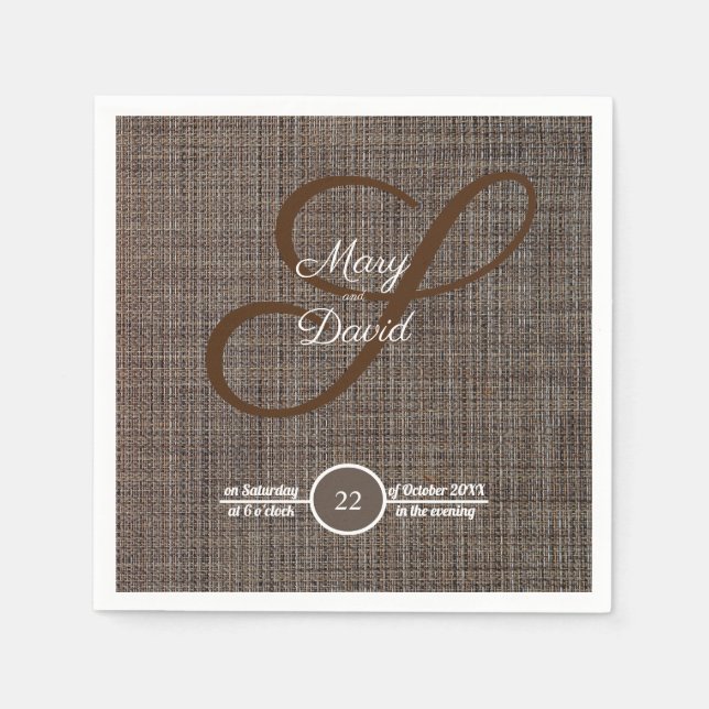Serviette En Papier Papier Mariage Arrière - plan Brown rustique (Devant)