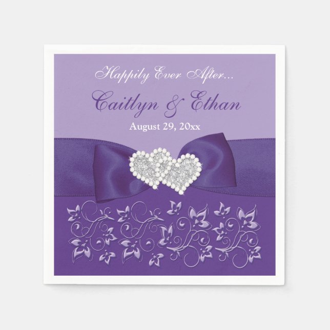 Serviette En Papier Papier Mariage blanc et violet (Devant)