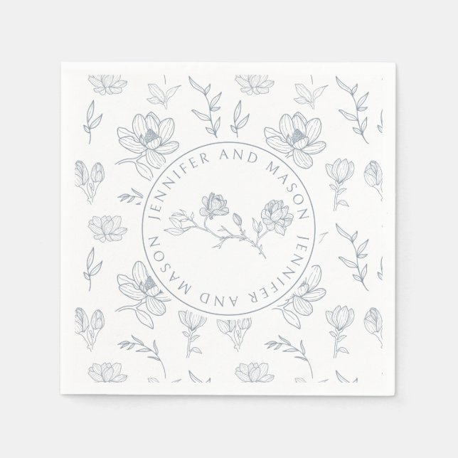 Serviette En Papier Papier mariage bleu blanc monogramme (Devant)
