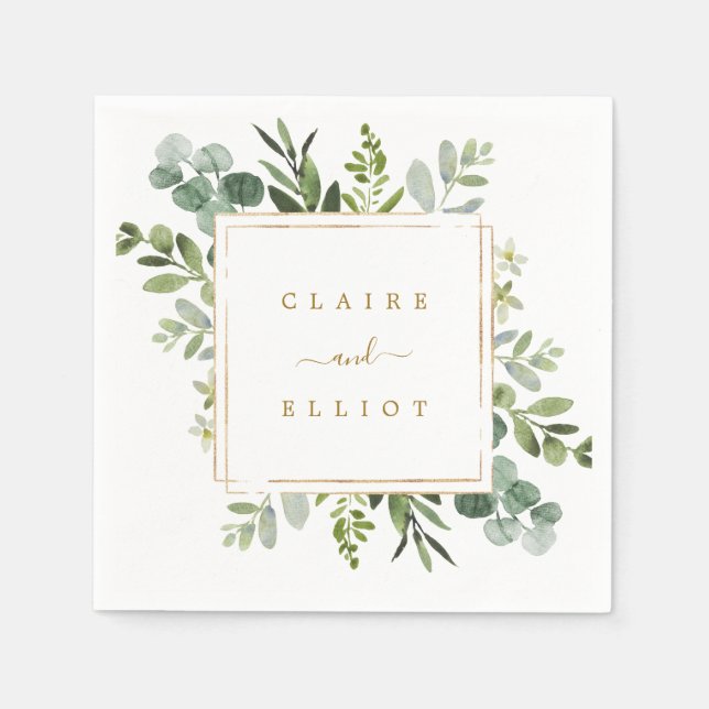 Serviette En Papier Papier Mariage Botanique Gold Greenery (Devant)