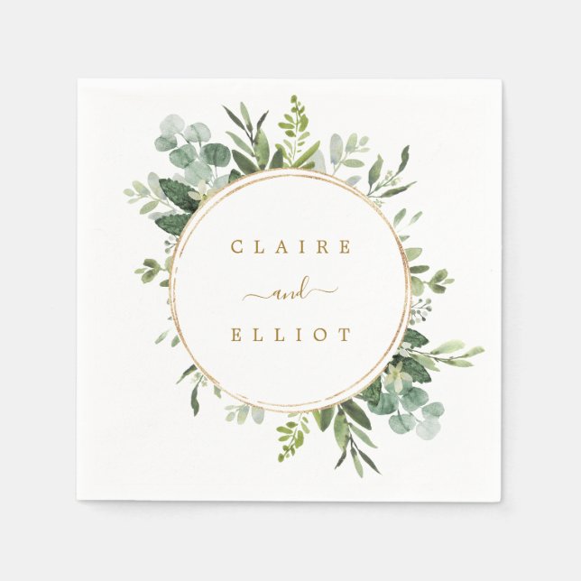 Serviette En Papier Papier Mariage Botanique Gold Greenery (Devant)