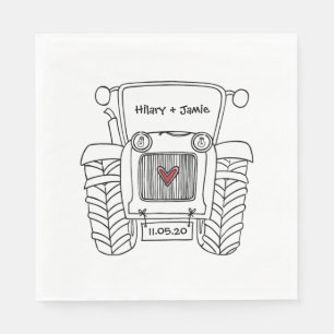 Serviette En Papier Papier Mariage campagnard Tracteur personnalisé