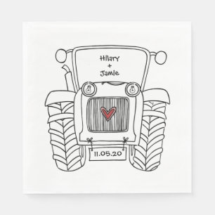 Serviette En Papier Papier Mariage campagnard Tracteur personnalisé