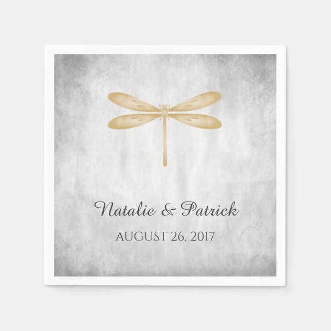 Serviette En Papier Papier Mariage de libellules d'or (Devant)