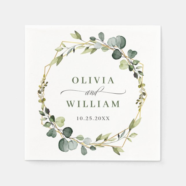 Serviette En Papier Papier Mariage de trame Eucalyptus moderne (Devant)
