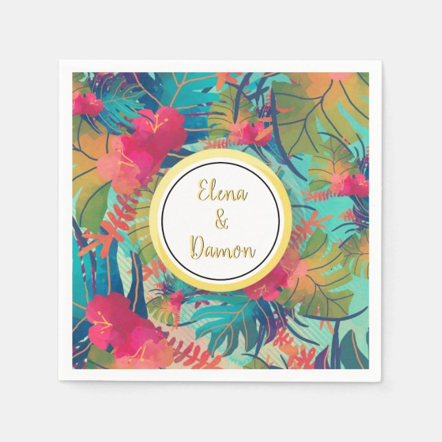 Serviette En Papier Papier Mariage d'été Feuille de palme tropicale (Devant)