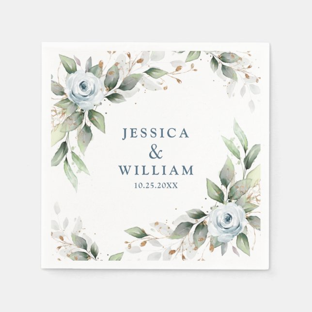 Serviette En Papier Papier Mariage Dusty Blue Floral (Devant)