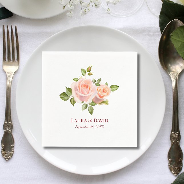 Serviette En Papier Papier Mariage Elegant Rouge Rose Personnalisé (Créateur téléchargé)