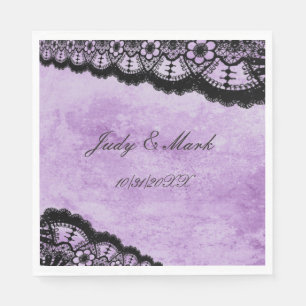 Serviette En Papier Papier Mariage en dentelle noire gothique violet G