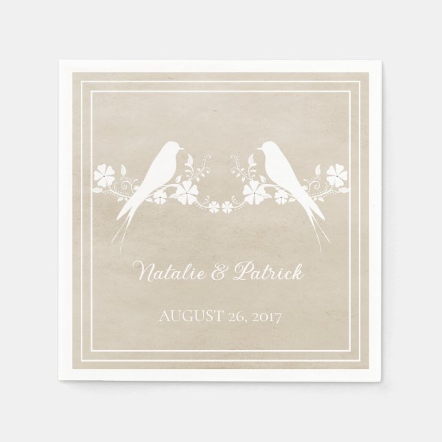 Serviette En Papier Papier Mariage en fleurs Beige Lovebird (Devant)