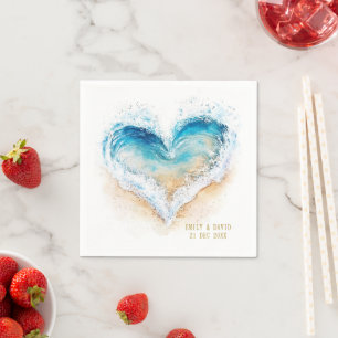 Serviette En Papier Papier Mariage en forme de coeur de plage Napkin