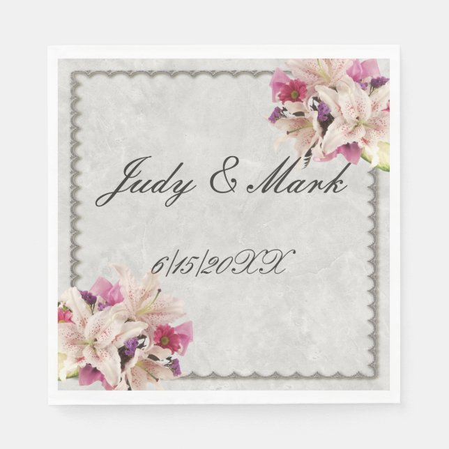 Serviette En Papier Papier Mariage en marbre blanc Lily (Devant)