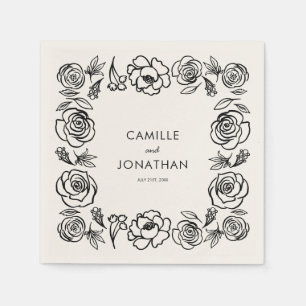 Serviette En Papier Papier Mariage floral dessiné main Whimsical Napki