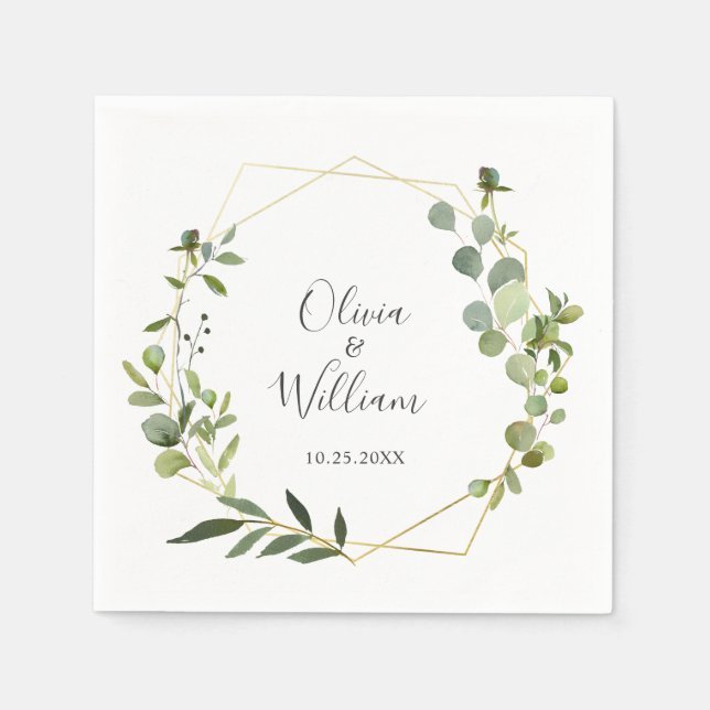 Serviette En Papier Papier Mariage géométrique Eucalyptus moderne (Devant)