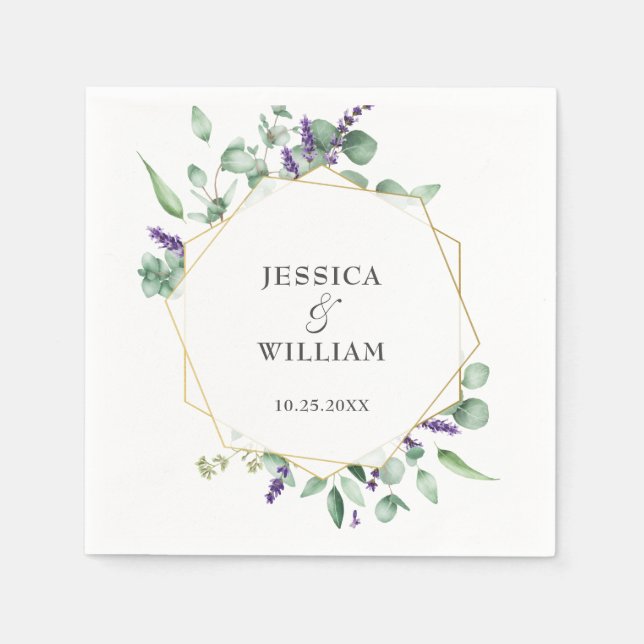 Serviette En Papier Papier Mariage géométrique Eucalyptus moderne (Devant)