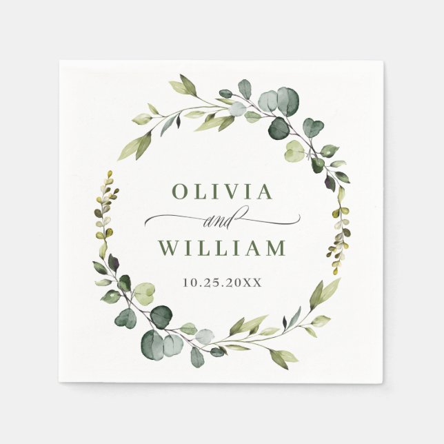 Serviette En Papier Papier Mariage moderne Eucalyptus Wreath Cadre Boh (Devant)